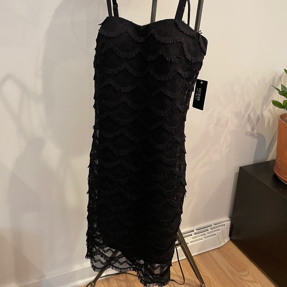 Guess black fringe bodycon mini dress- size 0- new with tags
